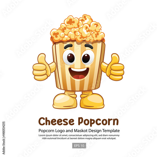 Cheese Popcorn logo mascot template with a pack of popcorn clipart and a cartoon style.
