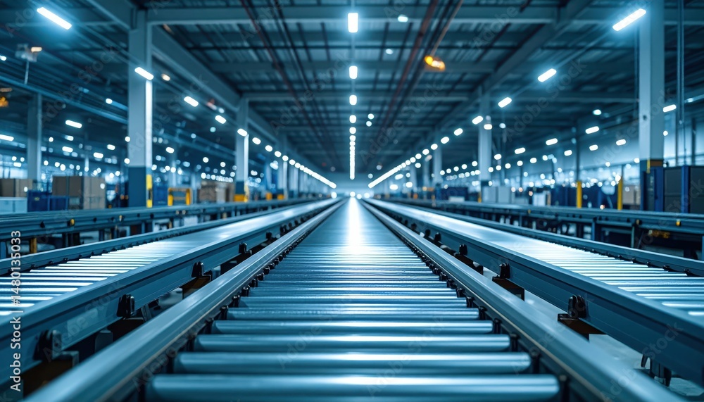 Industrial Conveyor System in a Modern Warehouse Environment Industrial Conveyor System in a Modern Warehouse Environment