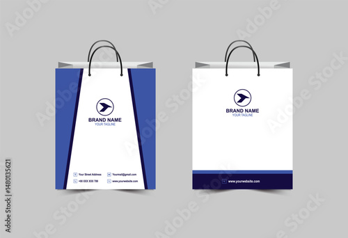 Paper Bag Template Design Blue Packaging Shopping Bag Modern Business Creative Layout Vector Illustration