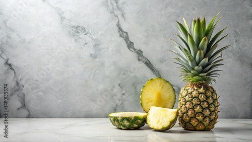 Minimalist Pineapple Slice on Marble - Modern Art Stock Photo