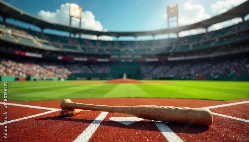 Fototapeta premium Batter's box view of baseball bat poised to hit, stance, action