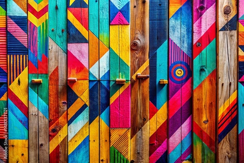 Minimalist Street Art: Bold Graffiti on Textured Wood Background Stock Photo