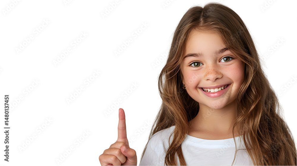 Happy girl pointing up with white background. Happy girl pointing up with white background.