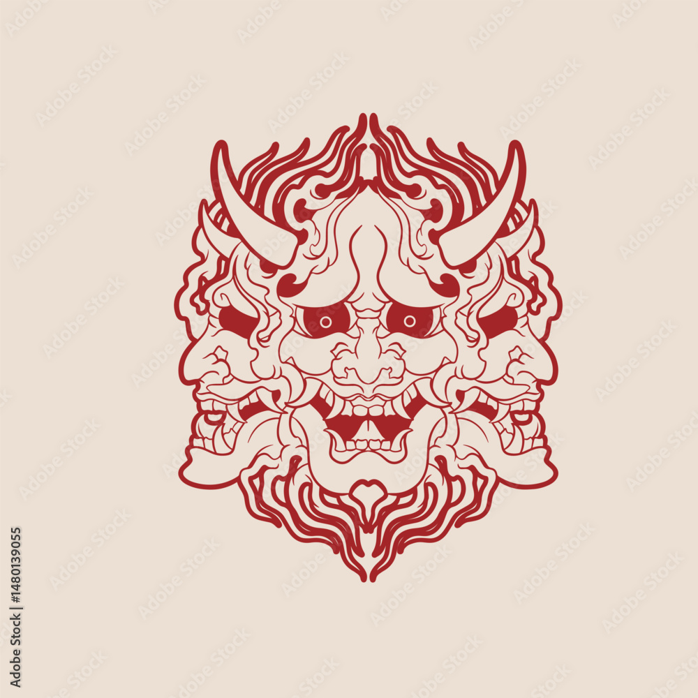Fototapeta premium Oni japanese devil mask, Vector illustration 
