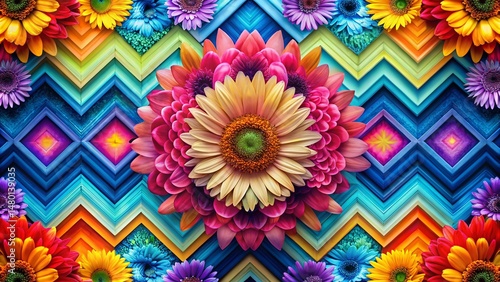 Modern Flower Chevron Pattern Panoramic Stock Photo: Subtle Texture & Vibrant Colors