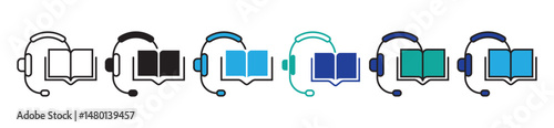 listening audio book online course icon set digital education podcast sound study vector illustration