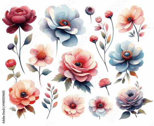 Ink and Eden flower isolated watercolor vector illustration svg