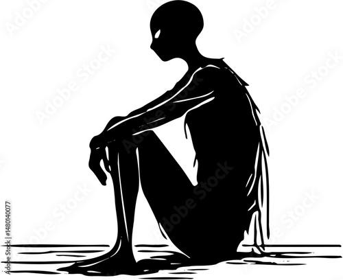 vector illustration of a stickman silhouette sitting in thought