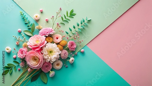 Modern Pastel Floral Aerial Photography: Geometric Straight Lines Design