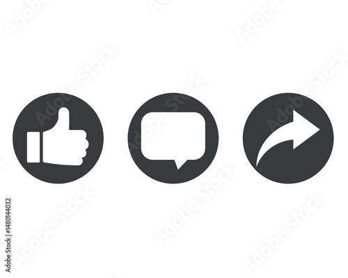 Like, comment, and share icon set. Social media post reaction concept
