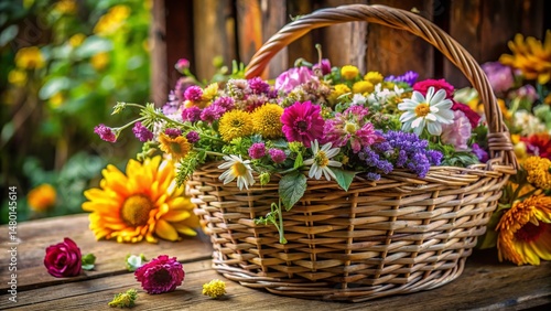 Organic Floral Basket Pattern: Textured Close-Up of Naturally Grown Flowers