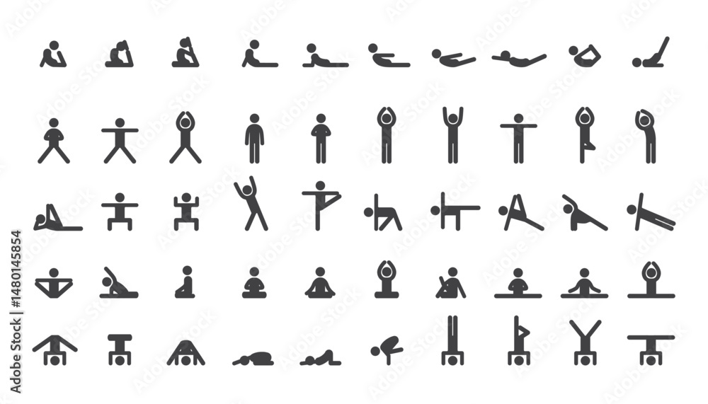 Naklejka premium Diverse stick figure yoga poses