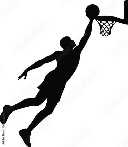 basketball player slam dunk silhouette vector icon