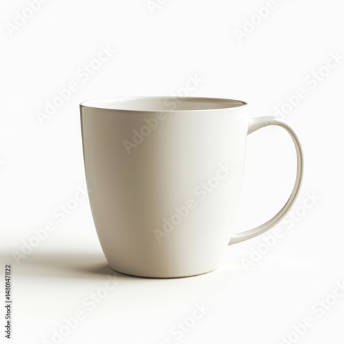 A ceramic coffee mug, matte white finish with a subtle texture, simple minimalist design, isolated on white background, high-key lighting, photorealistic product shot