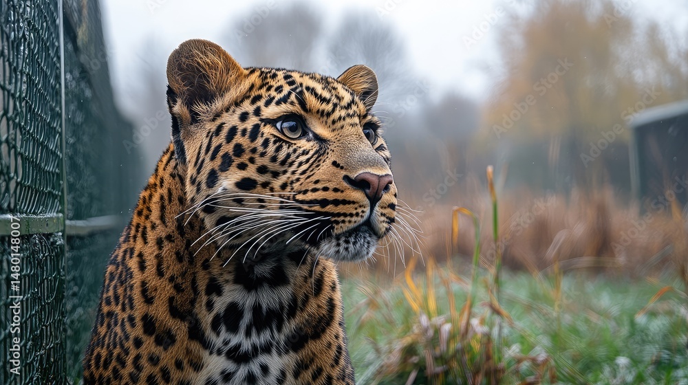 Obraz premium Leopard enclosure autumn wildlife gaze