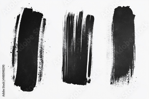 Abstract black brush strokes on white background artistic texture paint design