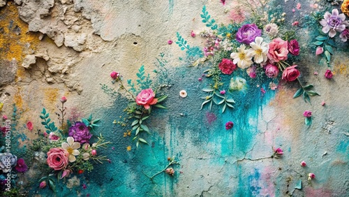 Pastel Floral Spray Paint Texture on Concrete Wall - Urban Exploration Photography