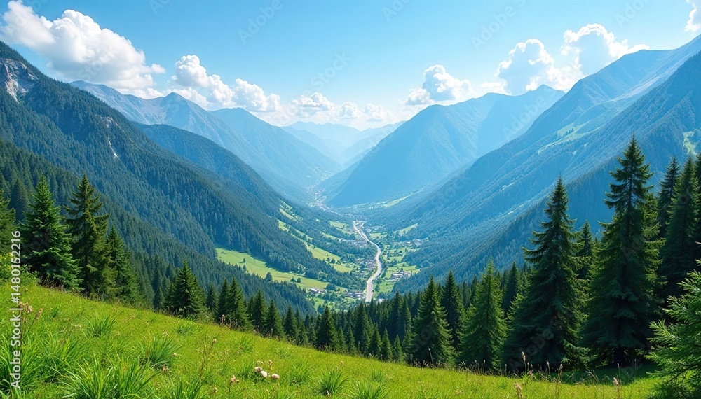 Serene mountain vista, lush green valley, clear blue sky Majestic natural beauty , landscape, serene, majestic Serene mountain vista, lush green valley, clear blue sky Majestic natural beauty , landscape, serene, majestic