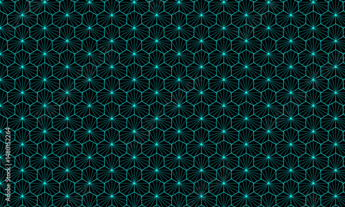Seamless pattern design with hexagonal shape | Creative texture background with glowing effect for textile, decoration, home decor, packaging, business with cyan colour