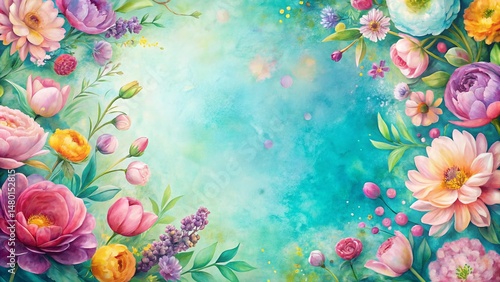 Pastel Spring Blooms Hand-Painted Circular Texture - Left Copy Space