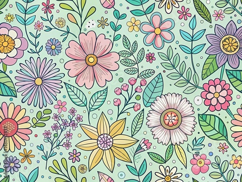 Wallpaper Mural Pastel Spring Doodle Flower Background with Copy Space for Text or Design Elements Torontodigital.ca