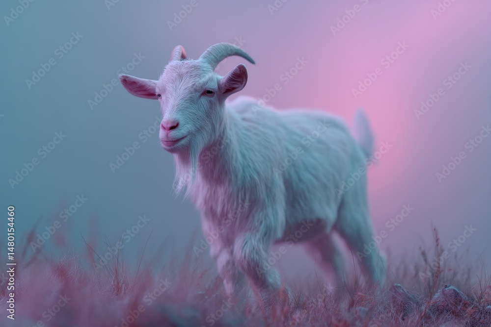 Fototapeta premium Pastel-hued, whimsical representation of a small goat.