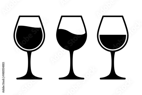 Wine glasses with different levels of wine fill
