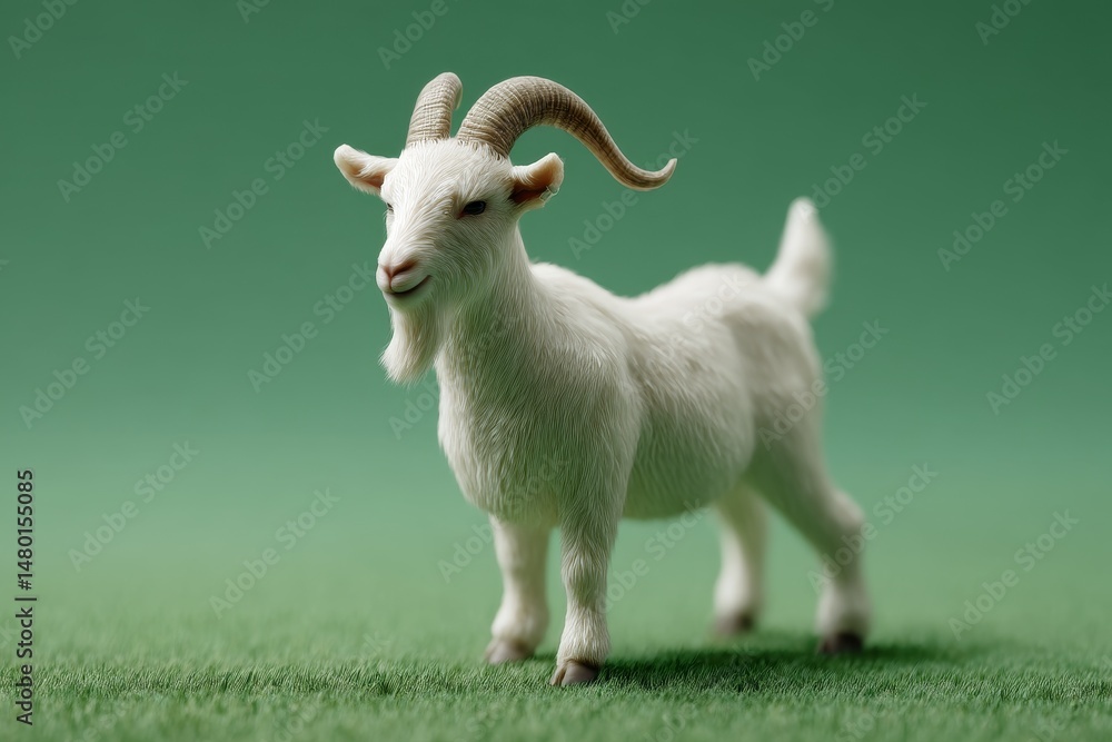 Obraz premium shot of a white goat on a green background.