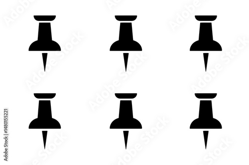 Black push pin stationery office supply vector art