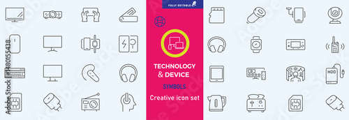 Electronics and Devices web icons in line style. Computing, social network, management, internet, network, programming, Internet connection collection. Vector illustration