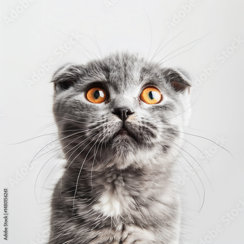 close-up grey scottish fold sit on white background