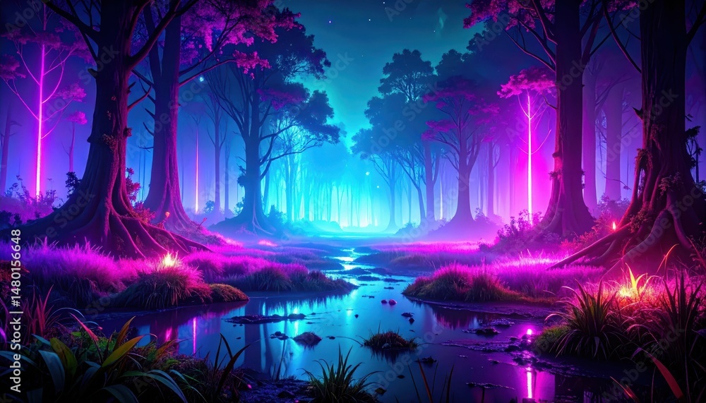 Obraz premium Enchanted Forest with Vibrant Colors and Mystical Atmosphere