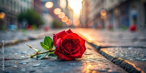 Red Rose City Crack Bokeh - Urban Nature Stock Photo