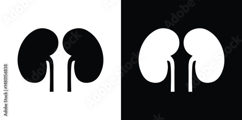 Human kidneys icon black and white. Urinary system isolated illustration.