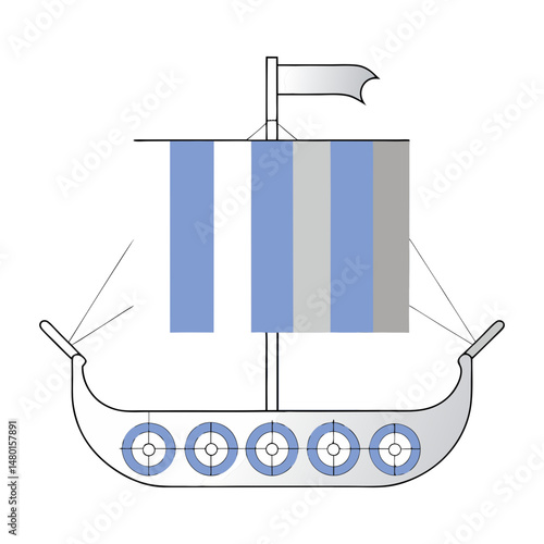 Viking Longship Illustration , Vector Design of Historical Sailing Vessel