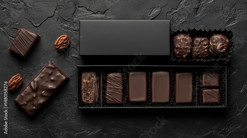 An elegant box of chocolates presented in a high-end packaging mockup for marketing and branding purposes