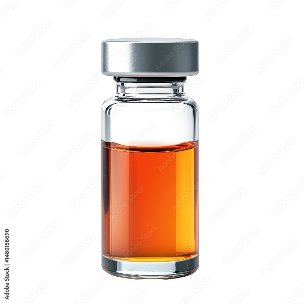 Glass vial with orange liquid isolated on transparent background Glass vial with orange liquid isolated on transparent background
