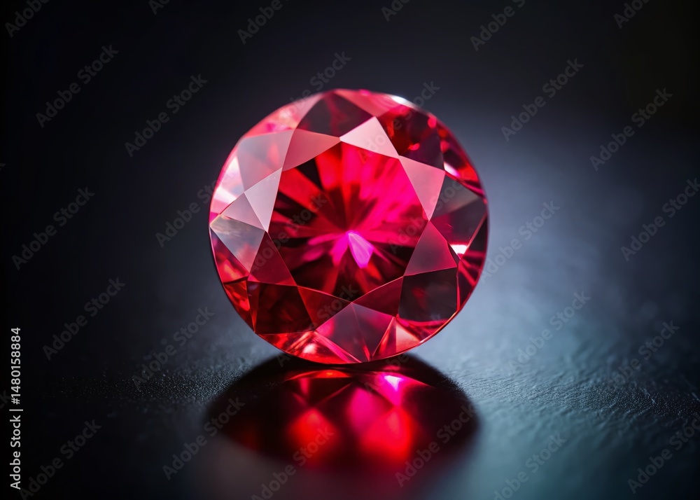 Round Red Ruby Gemstone, Close-up, Isolated on Black, Tilt-Shift Photography Round Red Ruby Gemstone, Close-up, Isolated on Black, Tilt-Shift Photography