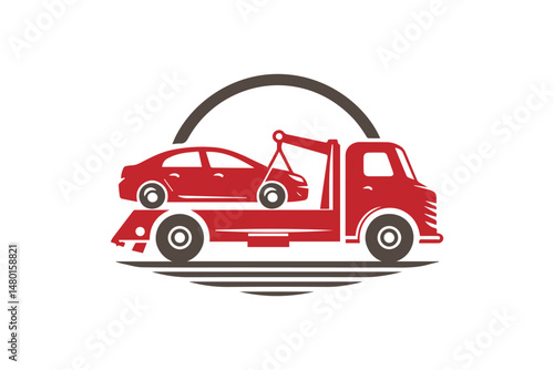 Tow truck pulling car vector. Tow truck icon isolated on flat background.