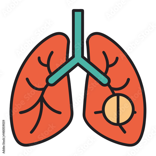  Simplified Vector Illustration of Human Lungs with Airways
