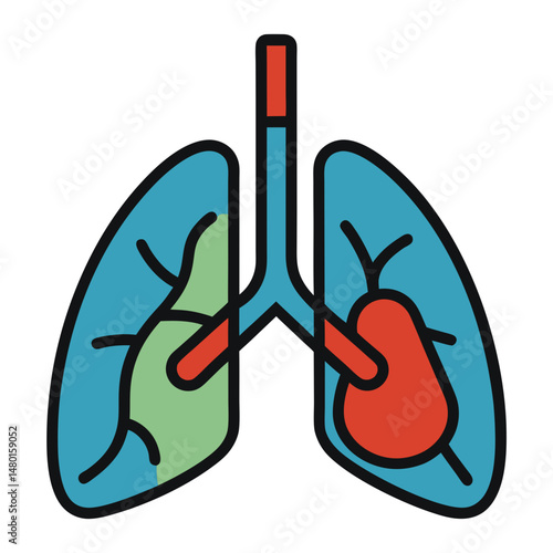  Simplified Vector Illustration of Human Lungs with Airways