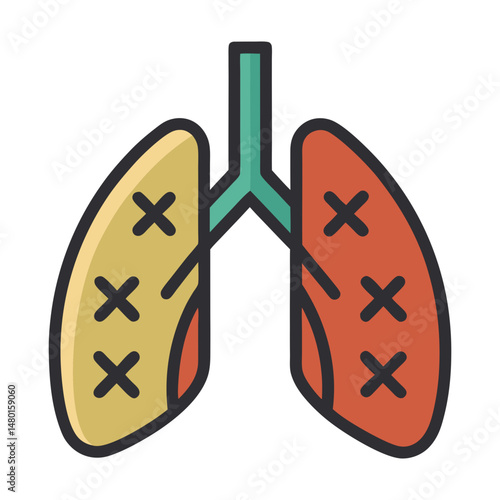  Simplified Vector Illustration of Human Lungs with Airways