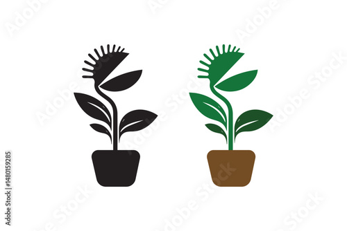Venus flytrap plant icon isolated on flat background.