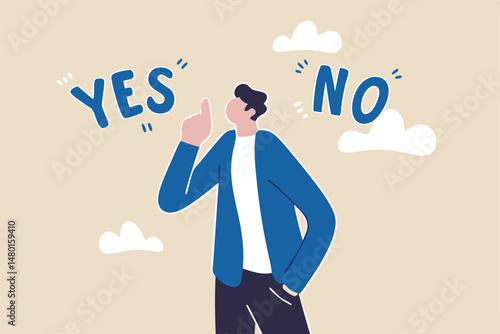 Business decision making, choose yes or no alternative or choices, leadership to direct business to succeed concept, rational businessman thinking and make decision for business or career question.