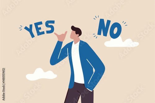 Business decision making, choose yes or no alternative or choices, leadership to direct business to succeed concept, rational businessman thinking and make decision for business or career question.