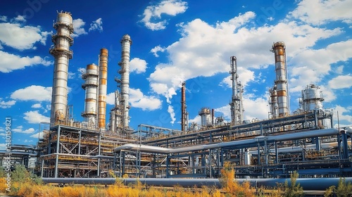 Wallpaper Mural Petroleum Refinery with Chimneys and Pipelines Under a Blue Sky Torontodigital.ca