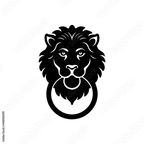 brass door knocker shaped like a lion on white 