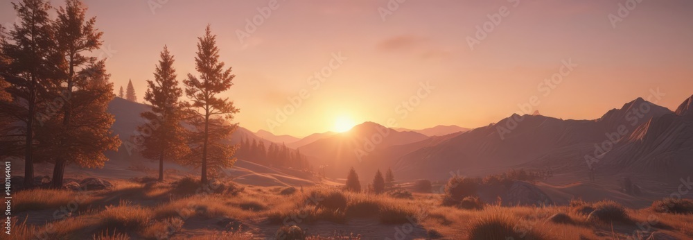 Fototapeta premium Golden hour glow, fading into soft pastel, magical scene, sunrise, magical