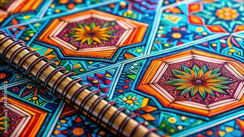 Sharp Geometric Lines Pattern on School Notebook Cover - Back to School Stock Photo
