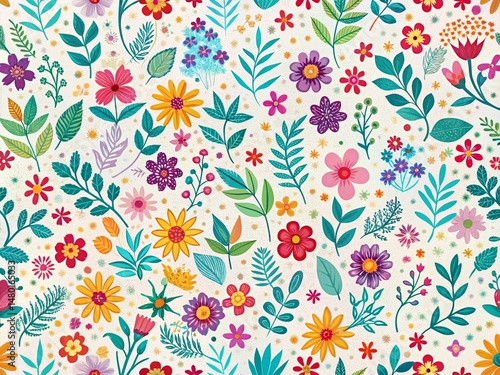 Silhouette Floral Pattern: Colorful Baby Flowers, Leaves & Botanical Elements for Fabric, Wallpaper & More